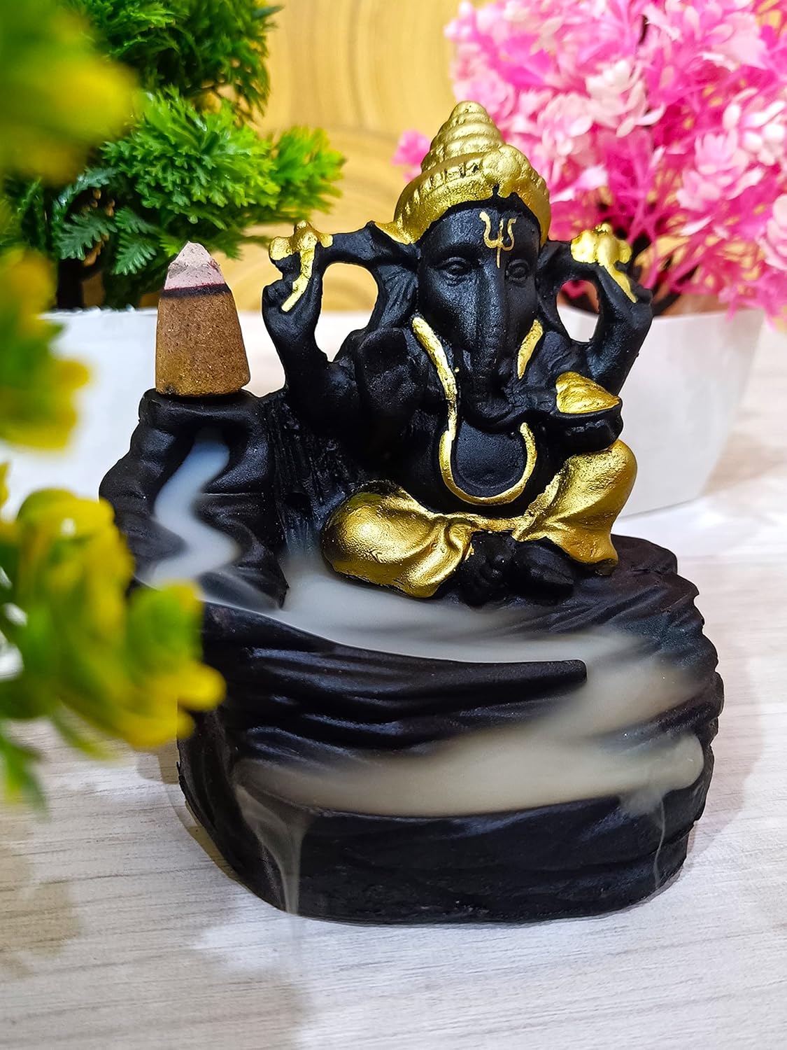 Lord Ganesha Backflow Incense Burner – Resin Smoke Fountain for Home, Office & Meditation