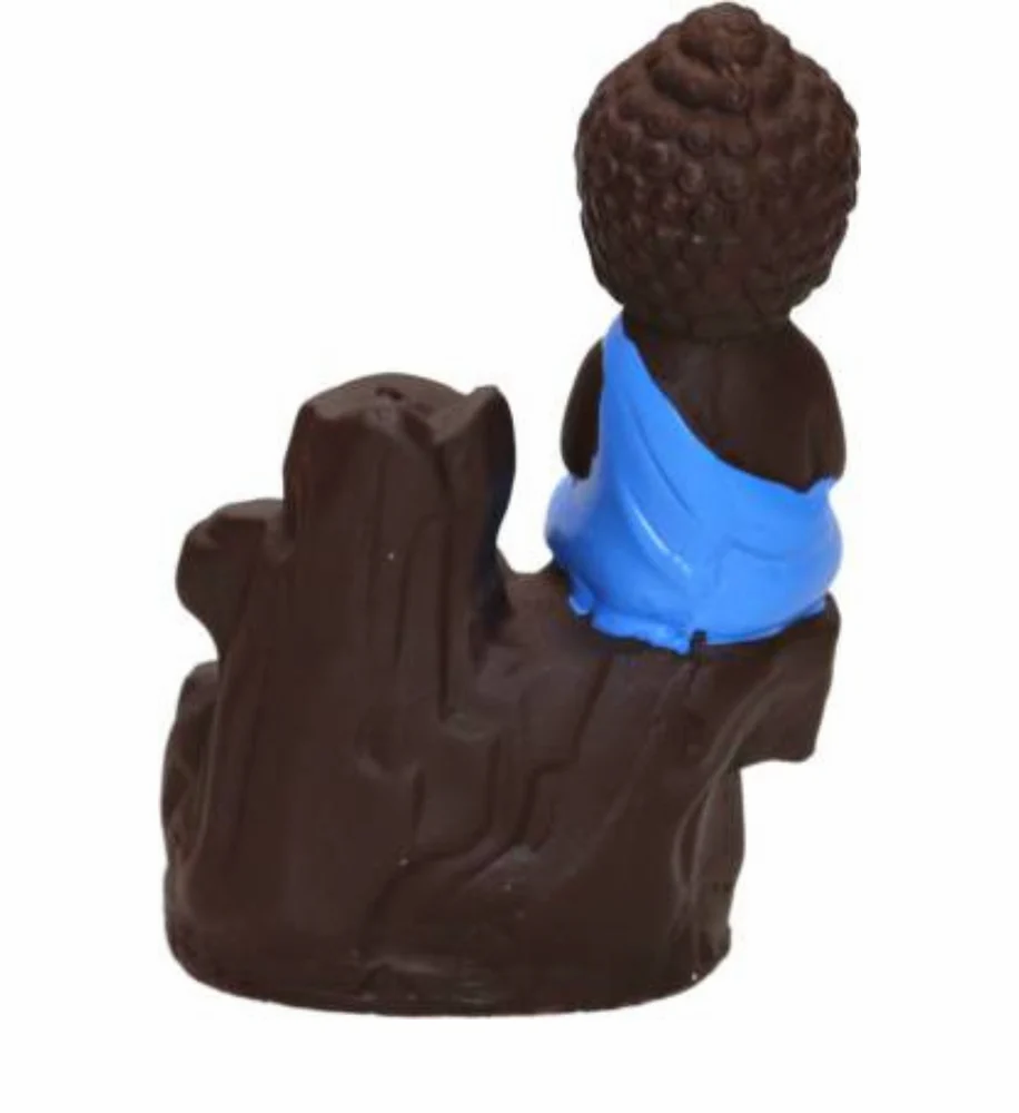 Buddha Backflow Smoke Fountain with Free Incense Cones – Resin Monk Idol for Home Décor & Gifting